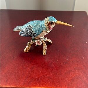 Jeweled Peacock Ring Box. Unique enameled metal trinket box. Vintage elegance
